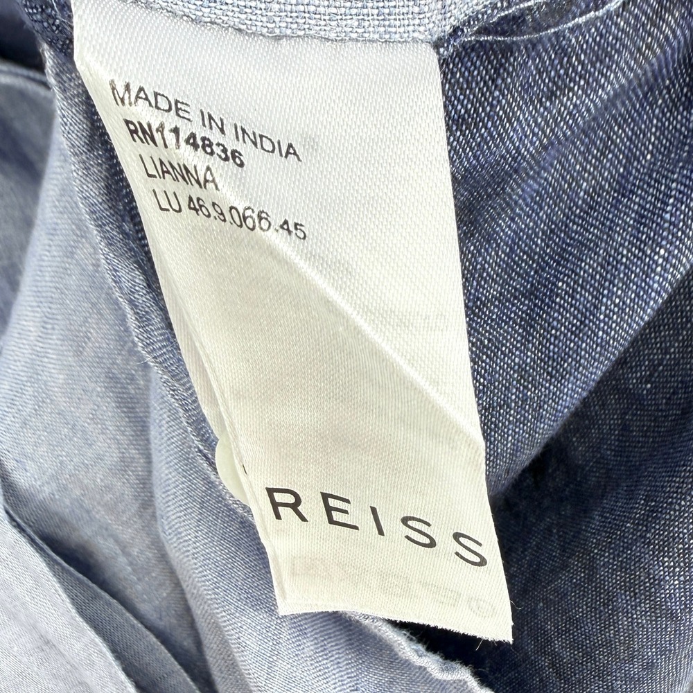 Reiss Lianna Linen Colorblock Button Down Shirt Blue Long Sleeve Lightweight 2 - Picture 4 of 16